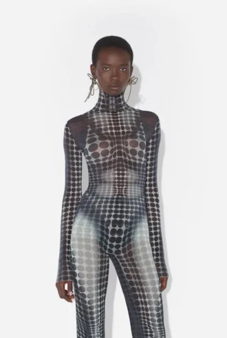 Re-Edition – the Black & White Dots Print Mesh Top