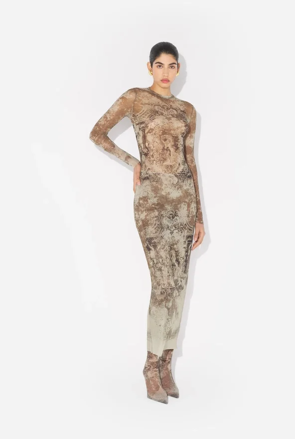 The Long Beige Madaillon Dress The Long Beige Madaillon Dress