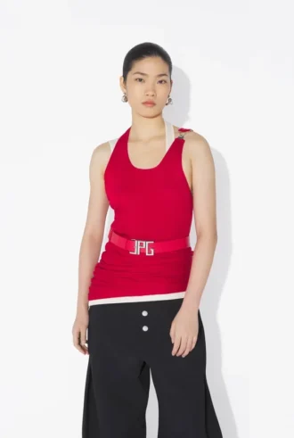 The Red Draped Double Tank Top